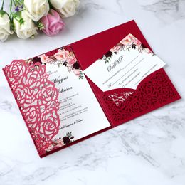 2020 Elegant 3 Folds Red Invitations Cards For Wedding Bridal Shower Engagement Birthday Graduation Party Inviting