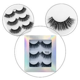 Drop shipping Thick Mink false eyelashes set laser packaging 3 pairs natural long handmade fake lashes eye makeup accessories YL029