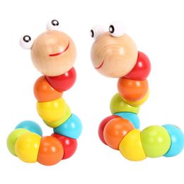 DIY Baby Child Polished Snake Worm Twist Caterpillars Colourful Wooden Wood Toy Developmental Infant educational power toy Gift twisted worm