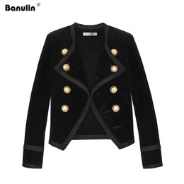 Banulin Runway Women Notched Collar Short Jacket Coat 2019 Autumn Winter Double Breasted Suit Female Velvet Black Slim Outwear