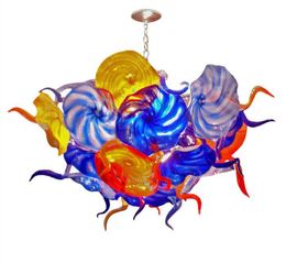Artistic Colorful Flower Chandelier Lighting AC LED Pendant Light Plates Design Home Lighting Hand Blown Glass Chandelier