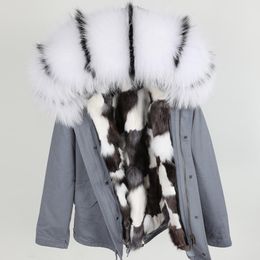 white black raccoon fur trim Maomaokong brand women coats white black fox fur lined silver mini jackets snow parka