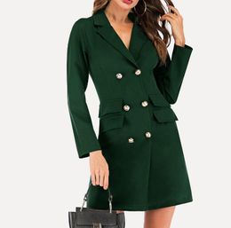 New see windbreaker stitching double-breasted suit fabric coat dress long paragraph European and American women's autumn and winter