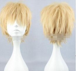 FREE SHIPPIN + Light Yellow Blonde synthetic wigs Short costume Cosplay Wig 30cm