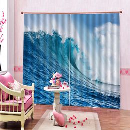 Curtain 3d Window Tumbling huge blue waves HD Digital Print Shading Practical Fine Curtain