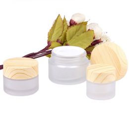 5g 10g 15g 30g 50g Frosted Glass Makeup Cosmetic Cream Container Face Cream Jars Essence Lotion Bottle With Wood Grain Cap