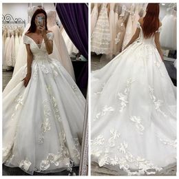 Luxury Off Shoulder Lace Appliques Pleats Wedding Dresses Princess Wedding Dress Bridal Gowns Vestidos De Mariee vestidos robe Custom Made