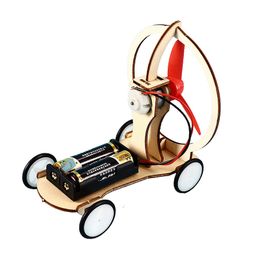 Pupils creative science experimental toy technology small production of electric wind car wooden aerodynamic racing