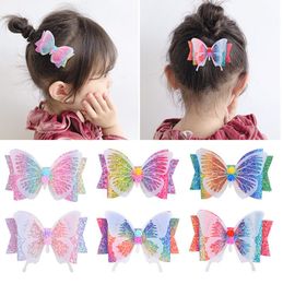 3.5inch Glitter Bow Butterfly Hair Clip Hairpins for Girls Headwear Gradient Rainbow Colour Hair Pins Accessories Headwear Party Beach D6408