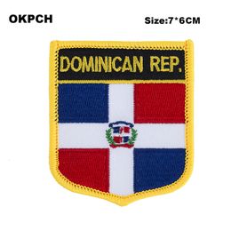 Dominican Rep. Shield Shape Flag patches embroidered flag patches national flag patches for Cothing DIY Decoration PT0052-S