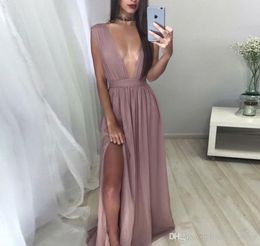 2019 Red Carpet Split Evening Dress Simple Sleeveless Formal Holiday Wear Prom Party Gown Custom Made Plus Size