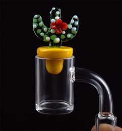 Factory Price 4mm Clear Bottom 10mm 14mm 18mm Quartz Banger Nail with Coloured Glass Duck Cactus Carb Cap for Glass Bong Smoking tool