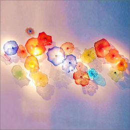 European Style Handmade Blown Murano Glass wall plates Flower Designed Mouth Blown Glass wall lamps for Hotel Lobby Decor