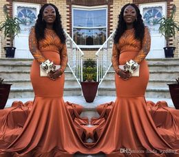 South African Black Girls Mermaid Prom Dresses Glamorous Long Sleeves Holidays Graduation Wear Evening Party Gowns Custom Made Plus Size