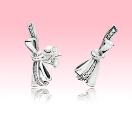 Sparkling Bow stud Earring Women Girls Gift Summer Jewelry for Pandora Real 925 Sterling Silver Earrings with Original box set