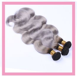 Malaysian Human Hair 1B Grey 3 Bundles Hair Wefts Body Wave 3 Pieces One Set 1B/Grey Ombre Colour