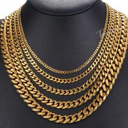 18K Gold Plated 3-11mmMen's Cuban Chain Necklace Stainless Steel Necklace 24'