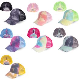 Summer Women Ponytail Tie-dye Baseball Cap Sequin Party Top Hat Open Back Hat Summer Long Hair Beauty Mesh Cap XD23664