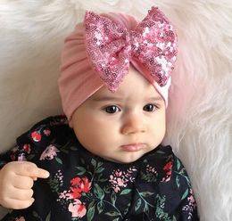 Sweet Baby Girl Hat with Sequin Bow Elastic Cotton Baby Beanie Cap Candy Color Sparkle Infant Hats for Girls GC11