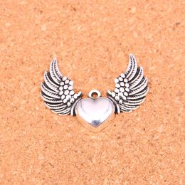 34pcs Charms fly heart Antique Silver Plated Pendants Making DIY Handmade Tibetan Silver Jewellery 36*27mm
