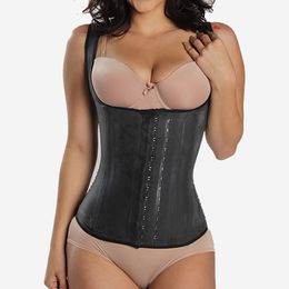 Black 4 Rows Hooks Latex Waist Cincher Hot Body Shaper Steel Bone Corset Slimming Vest Waist Trainer Plus Size Girdle Belt