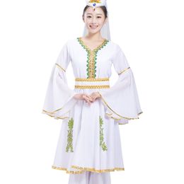 National Uygur Dance Costumes Stage wear Women Xinjiang Dancer clothing sets white Performance dress for singers