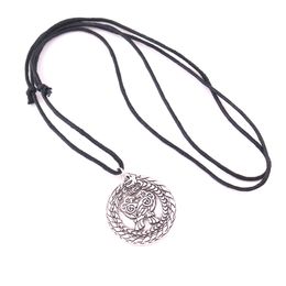 Vintage Dragon with Raven Charm Pendant Viking Nordic Totem Animal Amulet Adjustable Rope Necklace for Men and Women