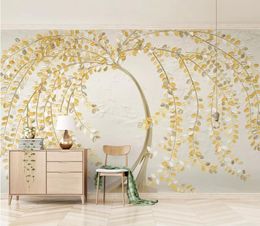 custom 3d photo wallpaper a tree 3d embossed golden rich tree background wall