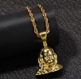 18K Gold Mr President Pendant Necklace 316L Stainess Steel Pendant Necklace Head Sculpture Pendant 24inch Cuban Chain