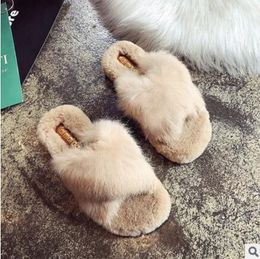 Designer-ers women fashion cross wear wild society flat bottom casual rabbit hair cotton drag wholesale