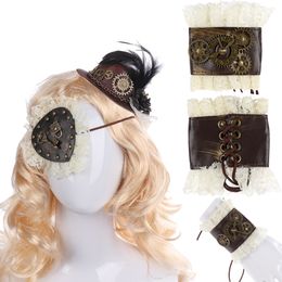 Vintage Gothic Steampunk Accessories Girl Felt Cosplay Party Steam Punk Gear Blindfold Bracelet Hair Clip Feather Mini Top Hat