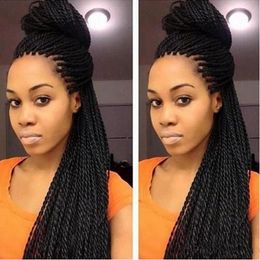 28 Zoll Lace Front Braid Perücken für schwarze Frauen senegalesische Twist Perücke Hochtemperaturfaser Vollkopf Flechten Haar schwarze Perücke