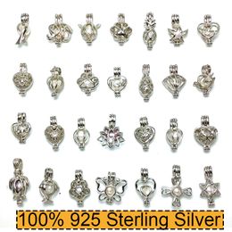 100% 925 Sterling Silver Pearl necklace Locket Cages Pearl Pendant DIY Necklace 15*25mm 28 Styles Fashion Jewelry Christmas Wedding Gift