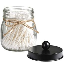 Regular Mason Jar Bathroom Apothecary Jars Vanity Organizer- Rustic Farmhouse Decor Matte Black Canister Glass for Cotton Swabs - No Jars