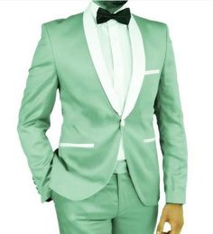 Handsome Aquamarine Groom Tuxedos White Shawl Lapel Groomsmen Wedding Tuxedos Popular Men Formal Prom Jacket Blazer Suit(Jacket+Pants+Tie)78