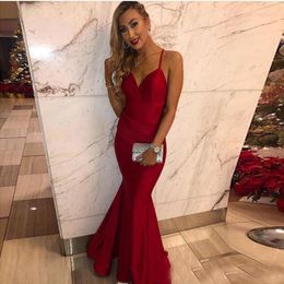 Red Stretchy Mermaid Prom Dresses 2019 New Cheap Long Off Shoulder Evening Dress Party For Women Cross Backless robe de soiree