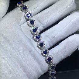 Deluxe Heart shape bracelet Blue Diamond White Gold Filled Party Engagement bracelets for women wedding accessaries