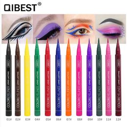 Qibest 12 Colour Eyeliner Liquid Waterproof Easy To Wear Make Up Matte Eye Liner Blue Red Green White Gold Brown Eyeliner