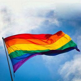 Rainbow Banner Flags 90*150cm Lesbian Gay Pride Polyester LGBT Flag Banner Flags Party Supplies Rainbow Flag 200pcs T1I2083