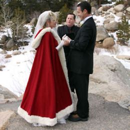 Vintage Christmas Cloak Bridal Wedding Hooded Cloak Cape Faux Fur Hemmed A Line Ankle Length Winter Hoody Cloak