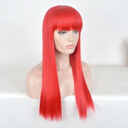 Size: adjustable Women Synthetic Cardi B Cosplay Wig Women Blunt Bangs long Bob egyptian Hair Vivid Wigs red Length:60cm