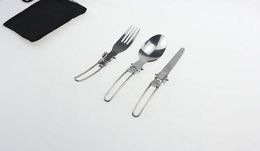 120sets 3Pcs Portable Knife Fork Spoon Set Outdoor Camping Bag Packing Stainless Steel Folding Portable Cutlery Set