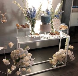 New style Custom Acrylic Clear Cylinder Display Plinths White Wedding Crystal Acrylic Flower Stand senyu0431