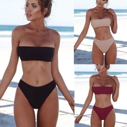 HOT!! Sexy Bandeau Beachwear Swimwear Women Bandage Bikini Set Solid Push-Up Brazilian Swimsuit Biquini Summer Lowest Price S-XL