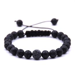 8MM Natural Black Lava Stone zircon weave bead Bracelet DIY Aromatherapy Essential Oil Diffuser Bracelet For Women