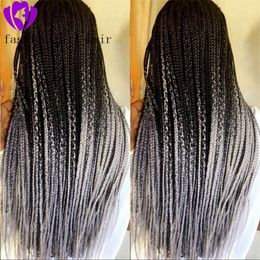 Synthetic Lace front Wigs Black Ombre Grey For Black Woman Box Braids Wig High Temperature Fibre cosplay party wig