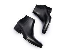 Hot Sale-Autumn winter new mens boots high heels fashion pointed toe zip ankle boots high top men shoes