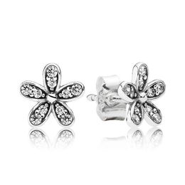 Clear CZ Diamond Daisy Stud Earrings Original Box for Pandora 925 Sterling Silver small Flower Women Girls Earring Set