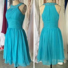 Halter Bridesmaid Dresses Long Maid Of Honour Dress Cheap Custom Made Knee-Length Chiffon Formal Party Gowns