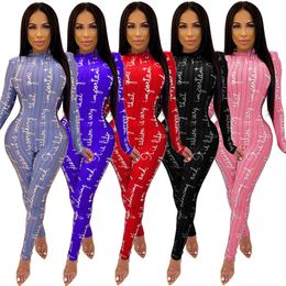 Fall winter 2XL Women fashion Jumpsuits Sexy print letters slim Rompers casual overalls one Piece Pants Slim Leggings night club wear 2035